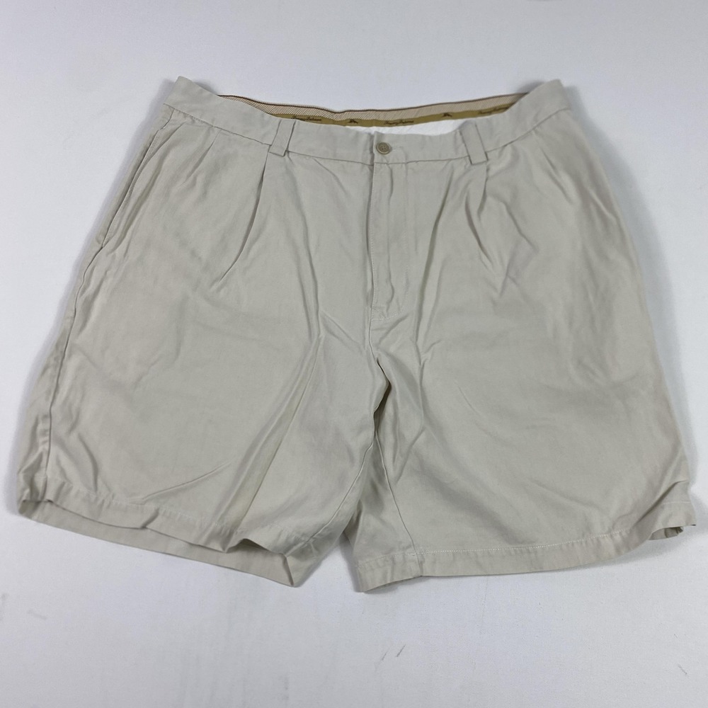 Tommy Bahama Shorts Mens 38 Tan Khaki 100% Silk Pleated‎ Chino Dress Golf Casual